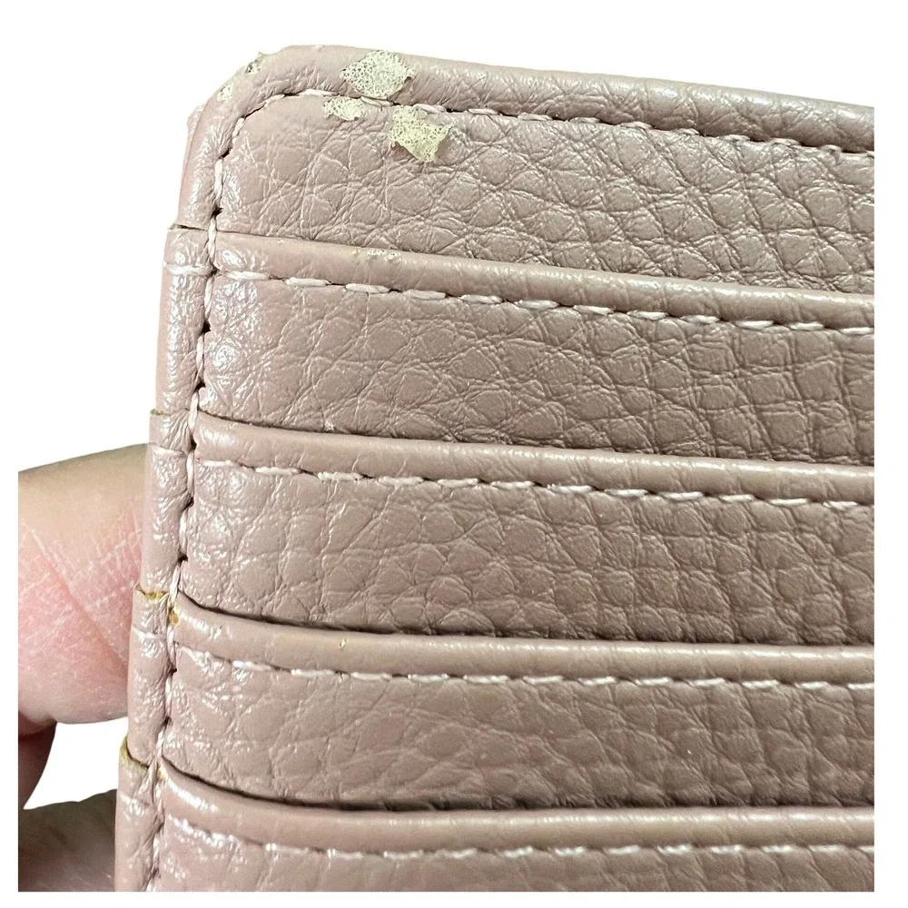 Anne Klein Womens Slim Bifold Wallet Pebble Pink Gold Lion Logo Card Holder
